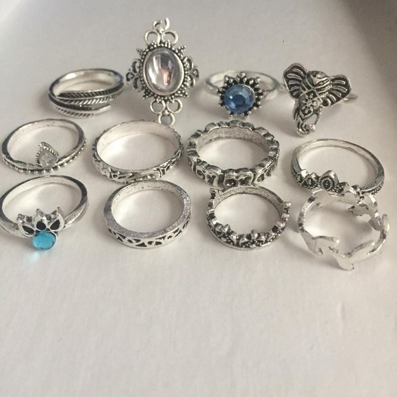 12 Piece Tribal Elephant Midi Ring Set - Picture 2 of 7